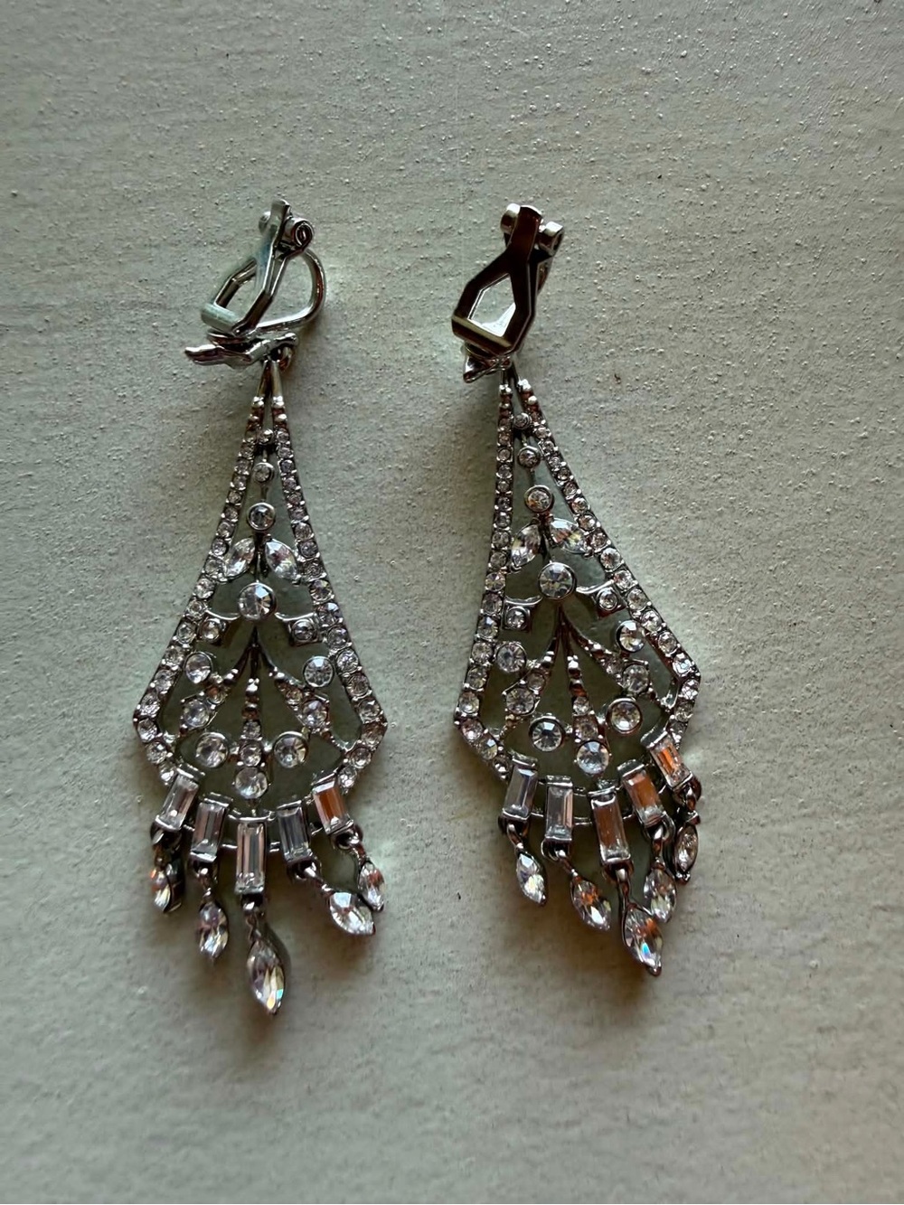 Silver Crystal Drop Earrings - Clear Rhinestone Dangle